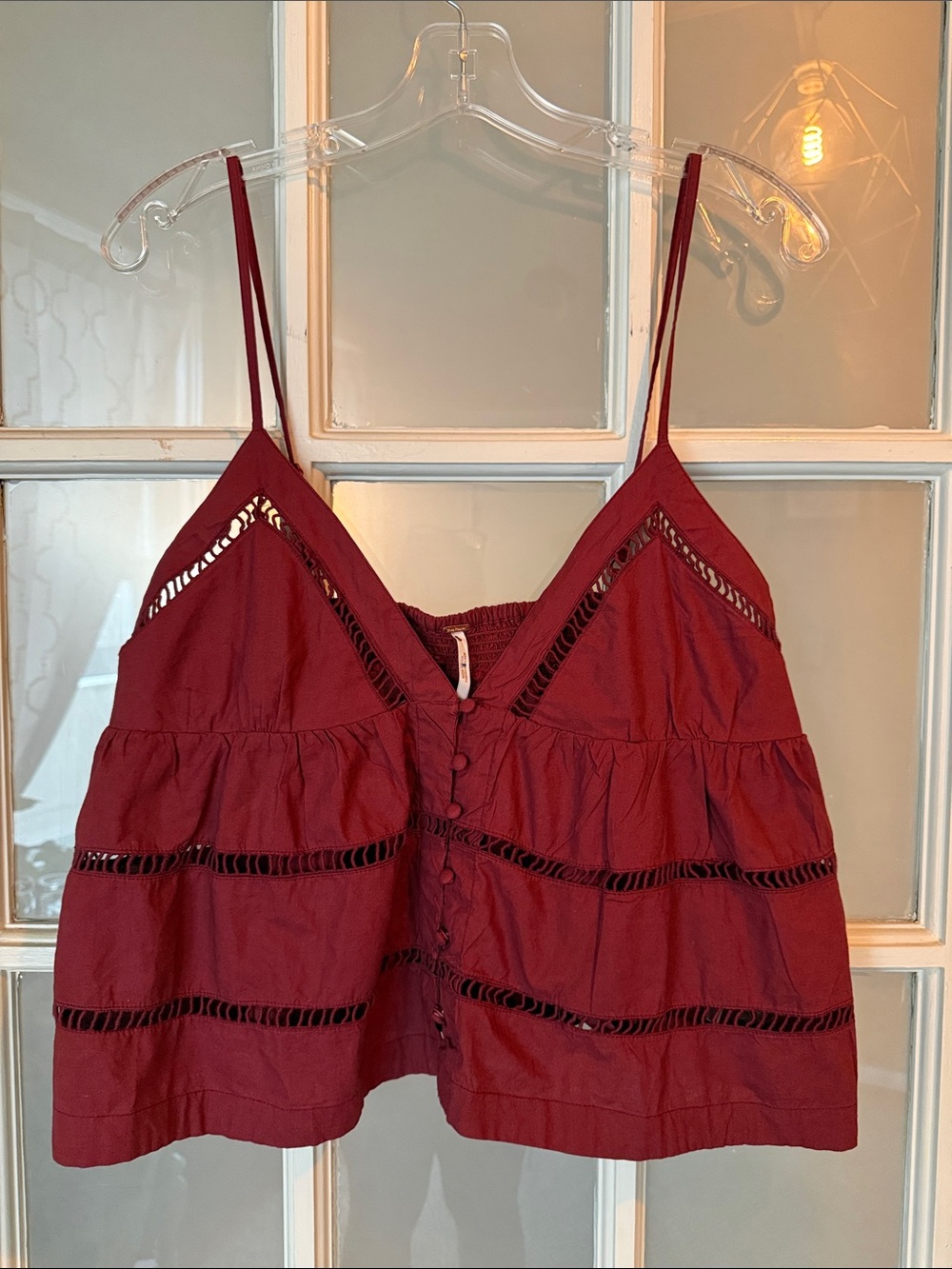 Free People Deep Brick Tiered Lace-Trim Camisole NWOT